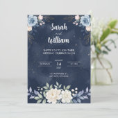 Faire-part de mariage Florales Bleu Nuit Céleste (Debout devant)
