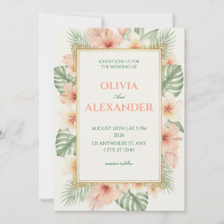 Faire-part de mariage floraux Tropicaux doux