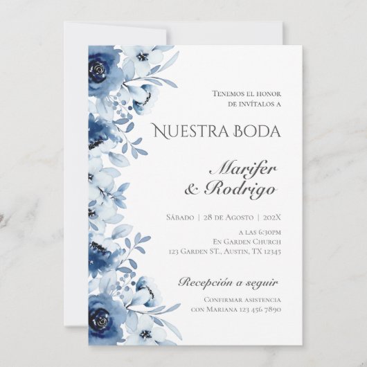 Faire-part de mariage Flores Bleues (Devant)