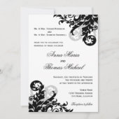 Faire-part de mariage florissante noire et argenté (Devant)