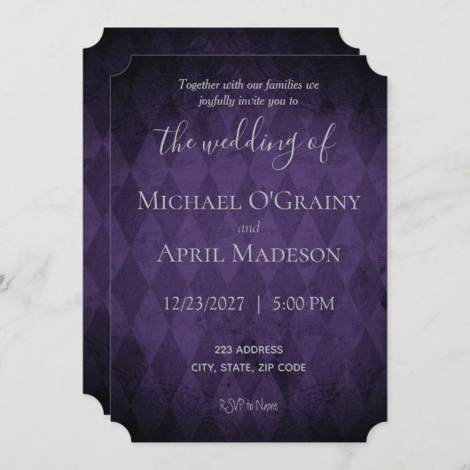 Faire-part de mariage foncé gothique violet (Devant / Derrière)