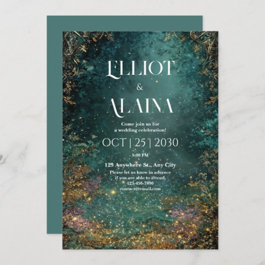 Faire-part de mariage forestier enchanté (Devant / Derrière)