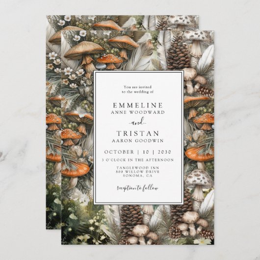 Faire-part de mariage forestier enchanté (Devant / Derrière)