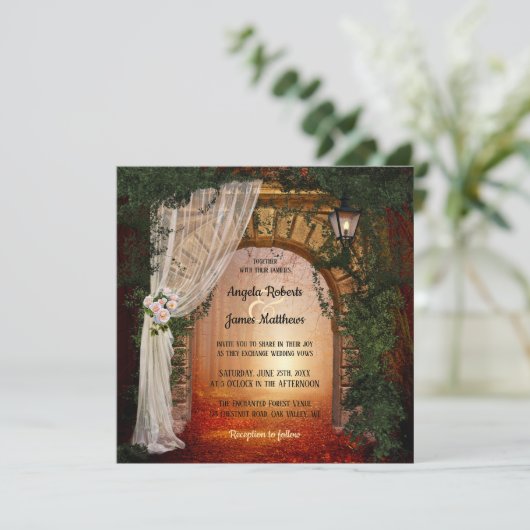 Faire-part de mariage forestière enchantée et magi (Debout devant)