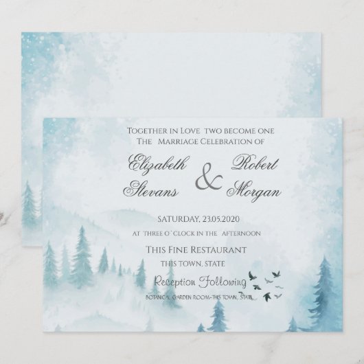 Faire-part de mariage Forêt d'Hiver (Devant / Derrière)