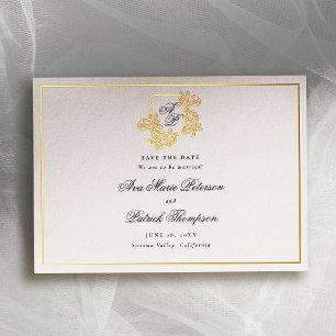 Faire-part de mariage Formal Gold Wild Roses Crest