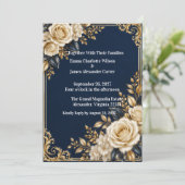 Faire-part de mariage formel bleu marine et or (Debout devant)