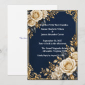 Faire-part de mariage formel bleu marine et or (Devant / Derrière)