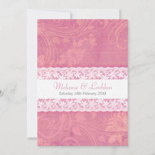 faire-part de mariage formel dentelle blanche rose (Devant)