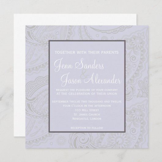 Faire-part de mariage formel élégant de Paisley (Devant / Derrière)