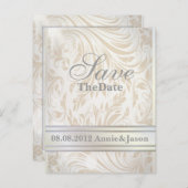 Faire-part de mariage formel en Damassé blanc perl (Devant / Derrière)