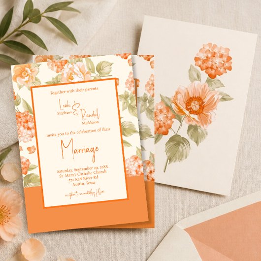 Faire-part de mariage formel floral orange