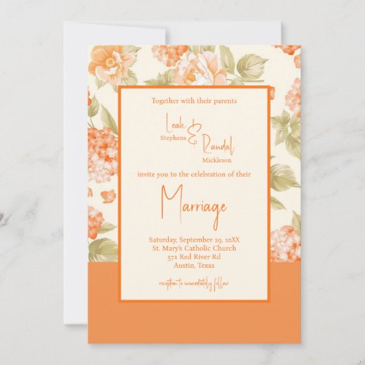 Faire-part de mariage Formel Floral Orange (Devant)