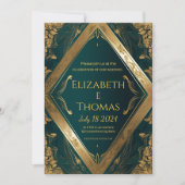 Faire-part de mariage formel vert émeraude et or (Devant)