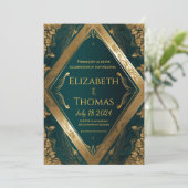 Faire-part de mariage formel vert émeraude et or (Debout devant)