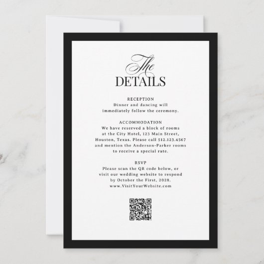 Faire-part de mariage formelle avec code QR RSVP (Dos)