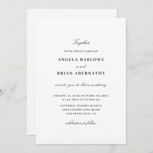 Faire-part de mariage formelle blanche (Devant / Derrière)