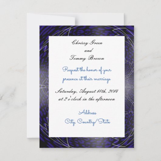 Faire-part de mariage fractale bleue moderne (Devant)