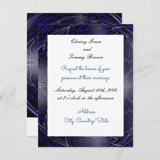Faire-part de mariage fractale bleue moderne (Devant / Derrière)