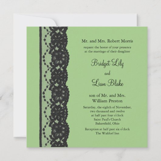 Faire-Part de Mariage French Lace (vert) (Devant)