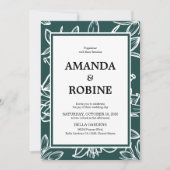 Faire-part de mariage frontalier à feuilles vertes (Devant)