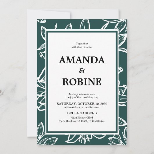 Faire-part de mariage frontalier à feuilles vertes (Devant)