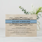 Faire-part de mariage frontalier bleu-fleuri (Debout devant)