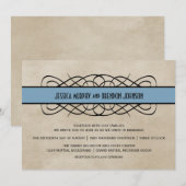 Faire-part de mariage frontalier bleu-fleuri (Devant / Derrière)