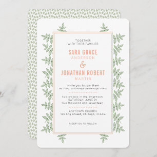 Faire-part de mariage frontalier corail Feuille ve