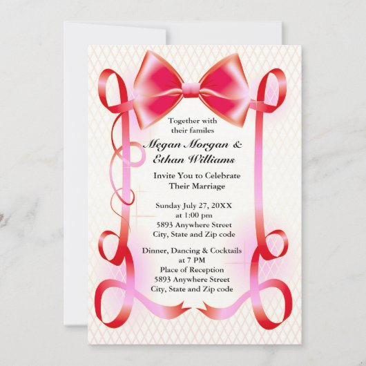 Faire-part de mariage frontalier de la Bow rouge e (Devant)