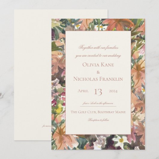 Faire-part de mariage frontalier de l'aquarelle fl (Devant / Derrière)