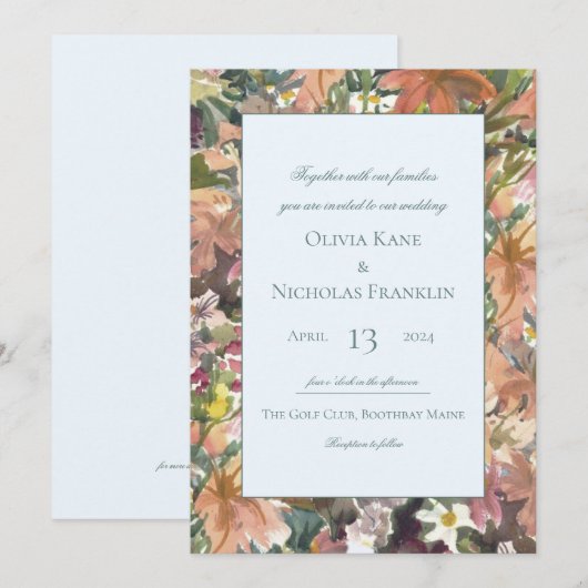 Faire-part de mariage frontalier de l'aquarelle fl (Devant / Derrière)