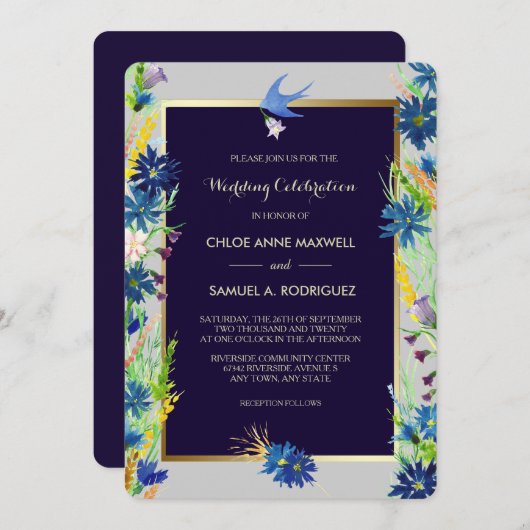 Faire-part de mariage frontalier Fleur sauvage ble (Devant / Derrière)