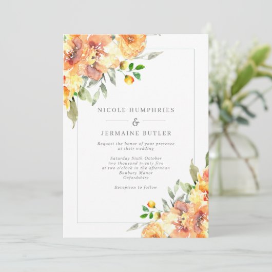 Faire-part de mariage frontalier Orange Fall Flowe (Debout devant)