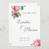 Faire-part de Mariage frontalier Rose aquarelle (Devant / Derrière)