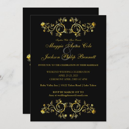 Faire-part de mariage frontalier Rose d'or (Devant / Derrière)