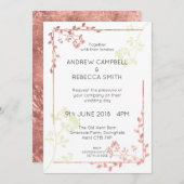 Faire-part de mariage frontalier rose Feuilles d'o (Devant / Derrière)