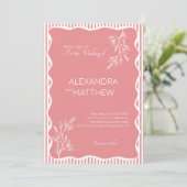 Faire-part de mariage frontalier rose Whimsical Wa (Debout devant)