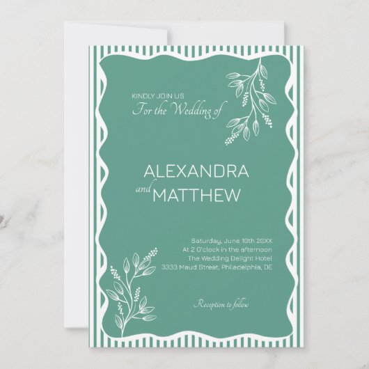 Faire-part de mariage frontalier vert Whimsical Wa (Devant)