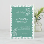Faire-part de mariage frontalier vert Whimsical Wa (Debout devant)