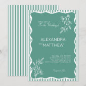 Faire-part de mariage frontalier vert Whimsical Wa (Devant / Derrière)