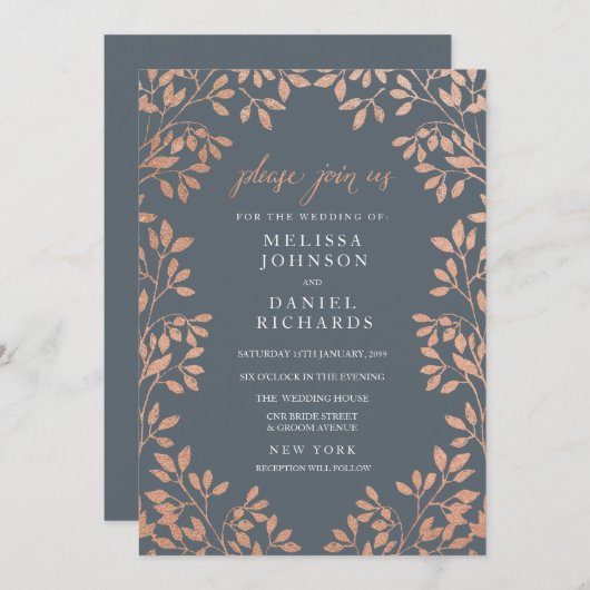 Faire-part de mariage frontière Feuille de bronze (Devant / Derrière)