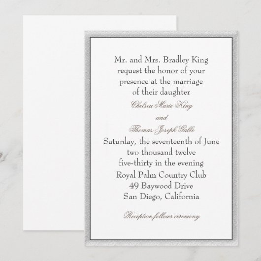 Faire-part de mariage frontière gris doux (Devant / Derrière)