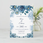 Faire-part de mariage Fumée Bleu Navy Moderne (Debout devant)