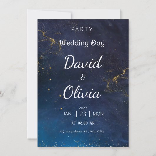 Faire-part de mariage futuriste bleu (Devant)