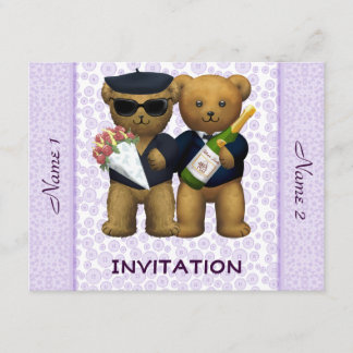 Faire-part de mariage gai - nounours lilas
