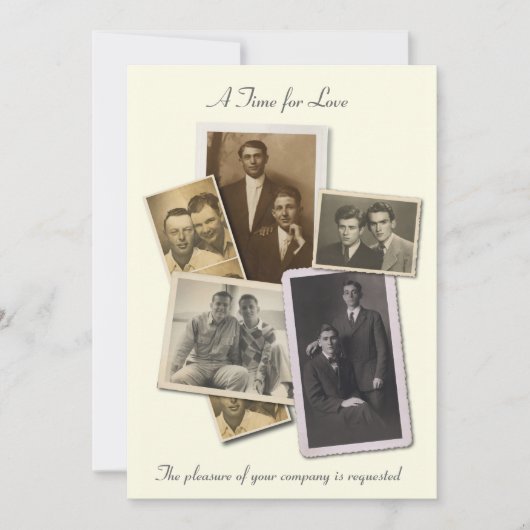 faire-part de mariage gay avec des portraits vinta (Devant)