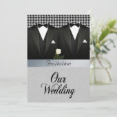 Faire-part de mariage gay avec Tuxedo et Rose blan (Debout devant)