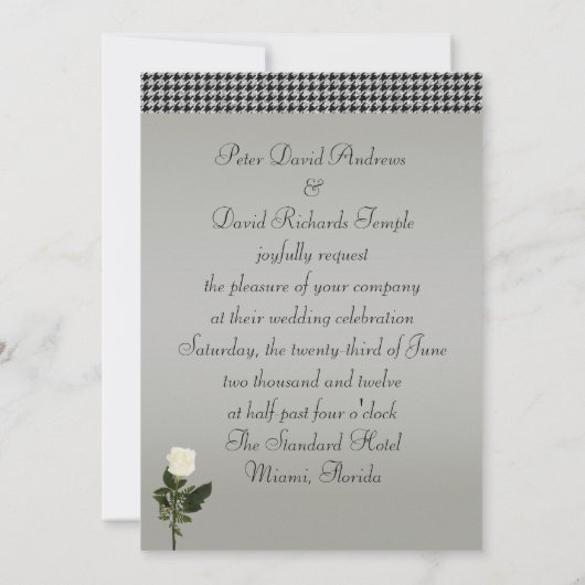 Faire-part de mariage gay avec Tuxedo et Rose blan (Dos)