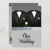 Faire-part de mariage gay avec Tuxedo et Rose blan (Devant / Derrière)